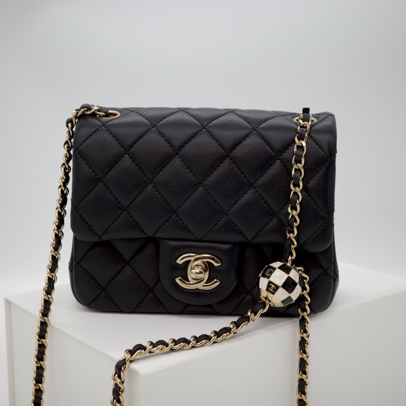 Chanel 香奈兒 2023 Mini Flap Bag 經典菱格紋 Pearl Crush方胖子 ⚽️足球金球 可調節鍊條 小牛皮 鏈條包 肩背包-1