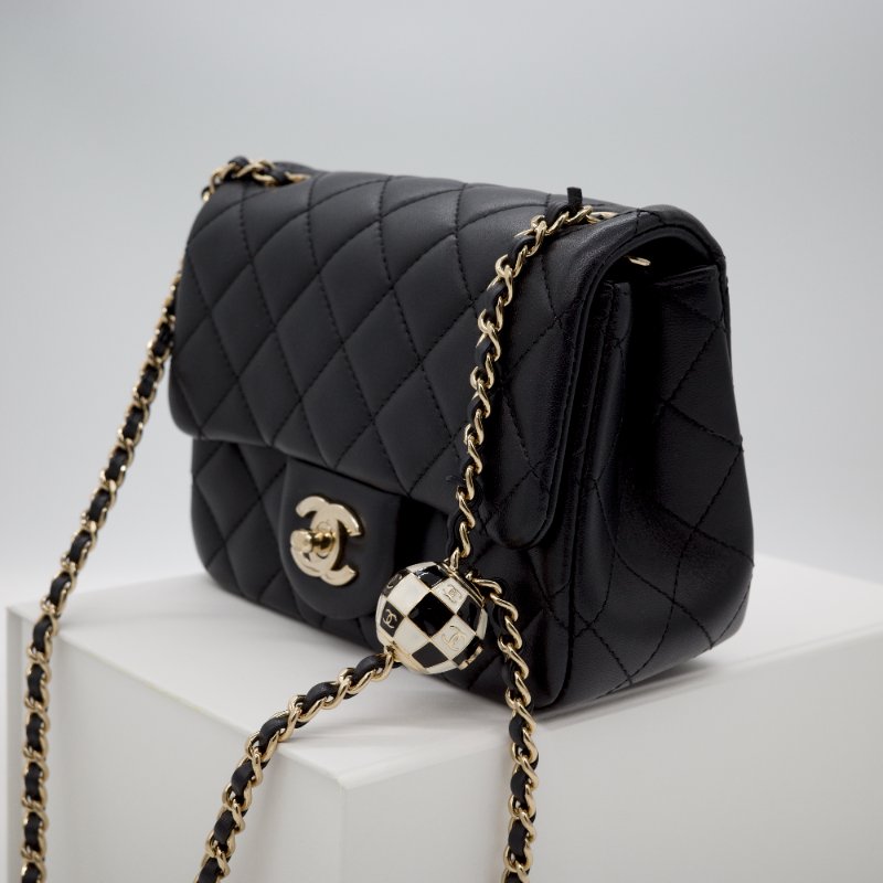 Chanel 香奈兒 2023 Mini Flap Bag 經典菱格紋 Pearl Crush方胖子 ⚽️足球金球 可調節鍊條 小牛皮 鏈條包 肩背包-2