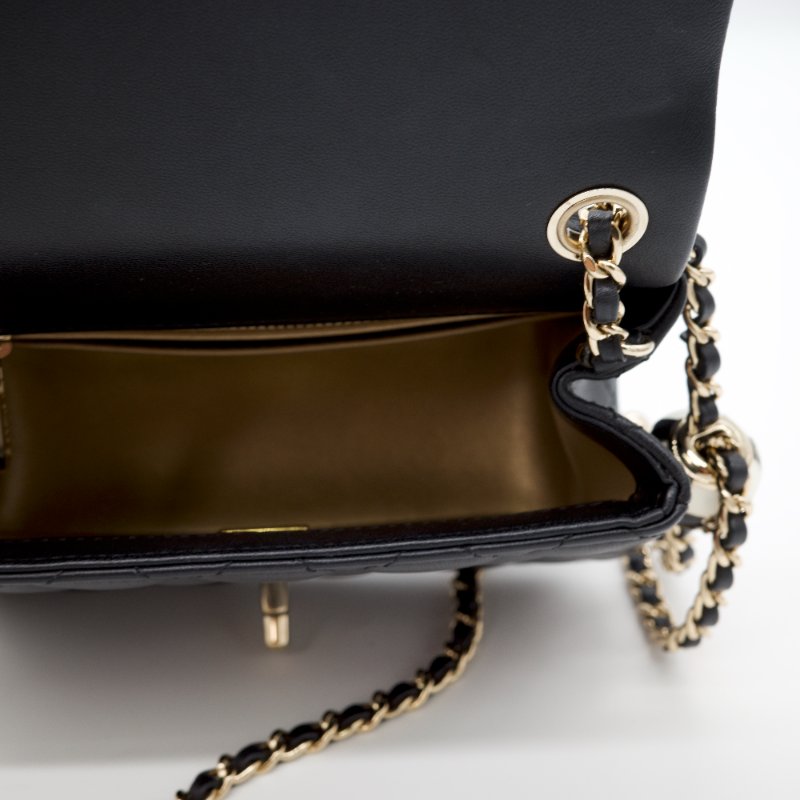 Chanel 香奈兒 2023 Mini Flap Bag 經典菱格紋 Pearl Crush方胖子 ⚽️足球金球 可調節鍊條 小牛皮 鏈條包 肩背包-10