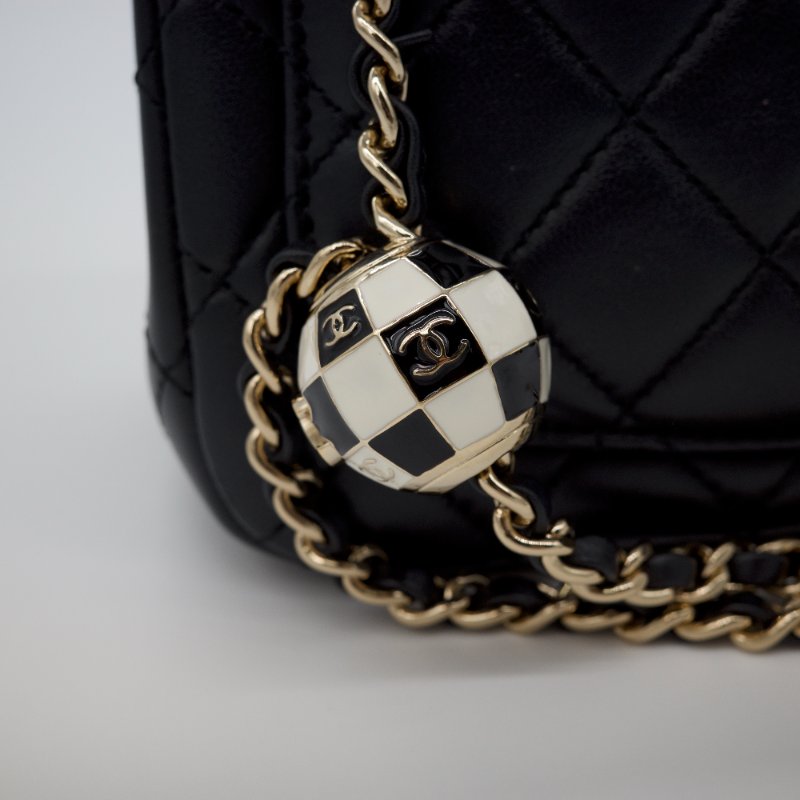 Chanel 香奈兒 2023 Mini Flap Bag 經典菱格紋 Pearl Crush方胖子 ⚽️足球金球 可調節鍊條 小牛皮 鏈條包 肩背包-12