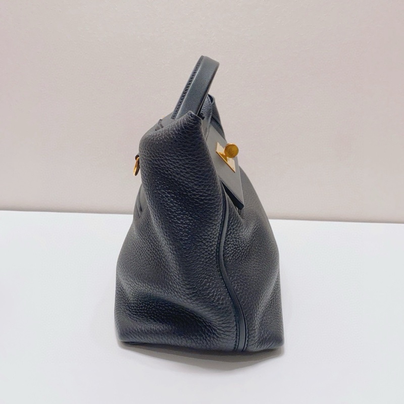 98新Hermes 爱马仕黑色2424-29小号金扣单肩包-5