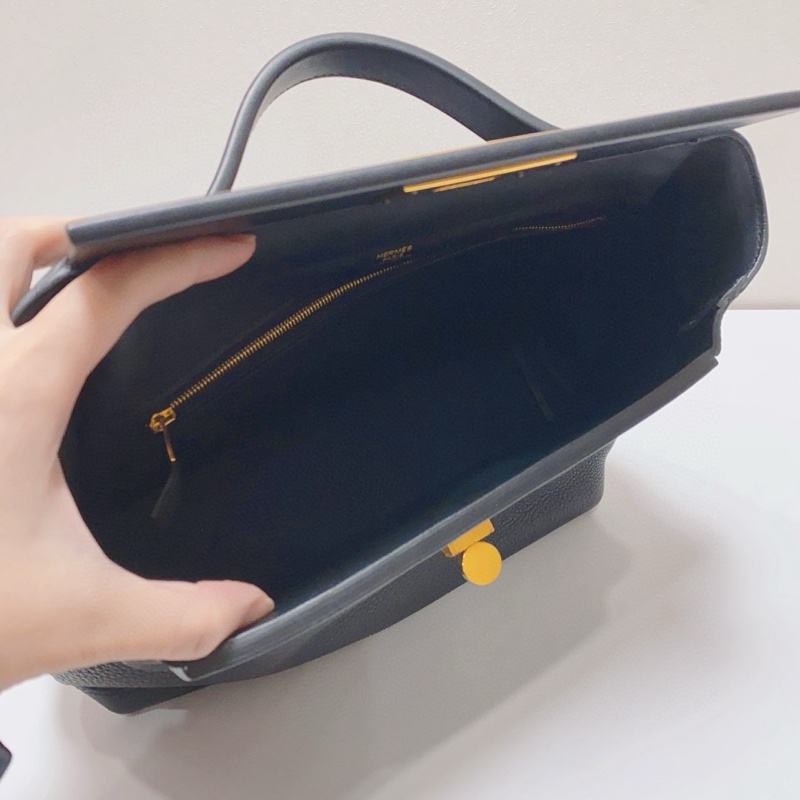98新Hermes 爱马仕黑色2424-29小号金扣单肩包-14