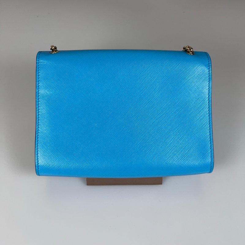 FERRAGAMO 藍色蝴蝶結金鍊包-1