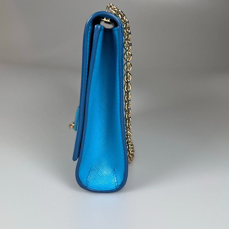 FERRAGAMO 藍色蝴蝶結金鍊包-3