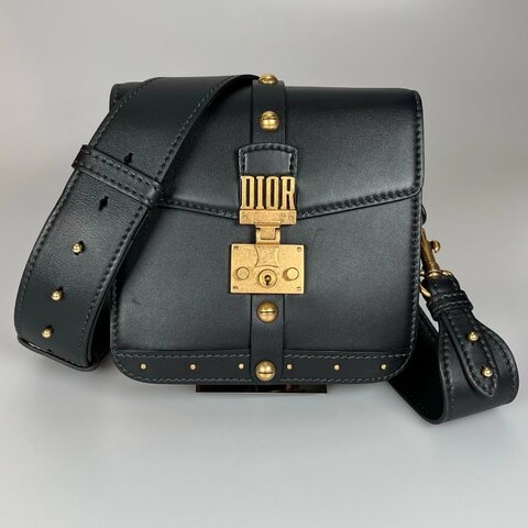 DIOR  黑金皮革鎖頭郵差包