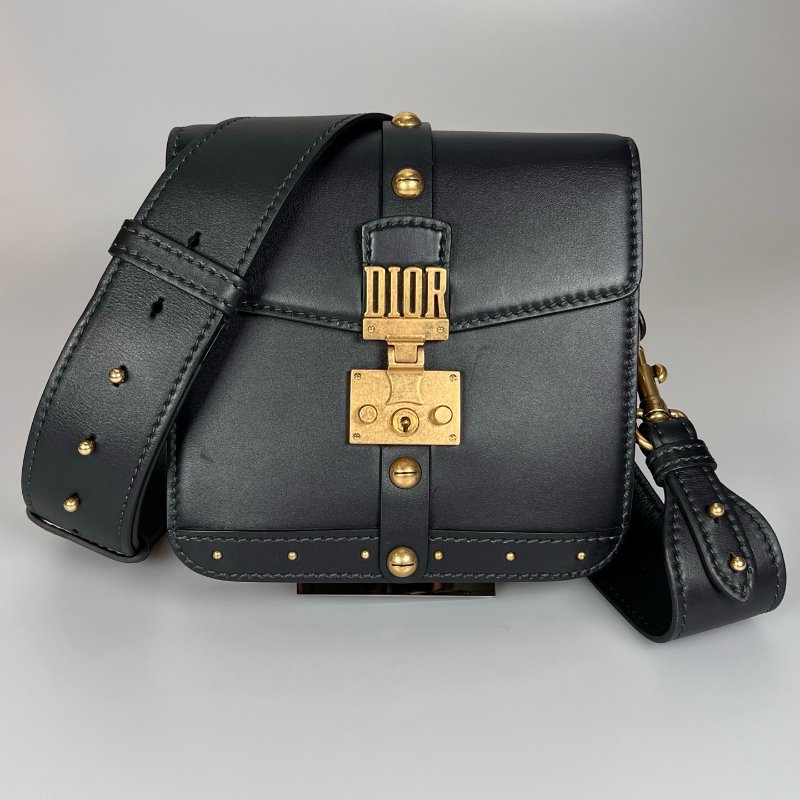 DIOR  黑金皮革鎖頭郵差包-0