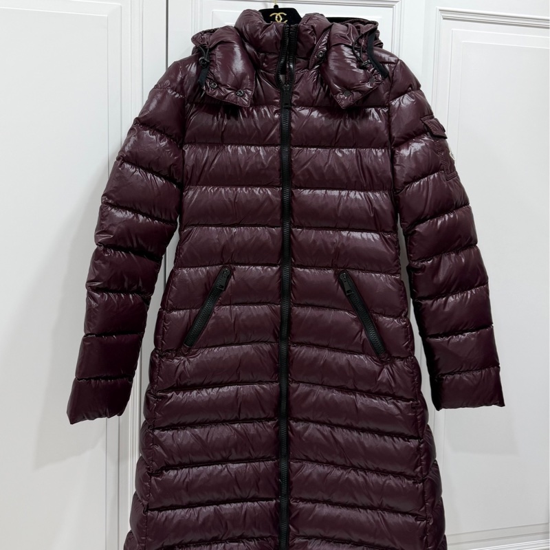 moncler 紫紅 黑邊 連帽 輕羽絨 長羽絨 長版羽絨外套 羽絨外套 防風外套-0