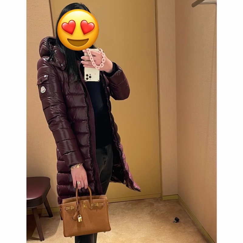 moncler 紫紅 黑邊 連帽 輕羽絨 長羽絨 長版羽絨外套 羽絨外套 防風外套-2