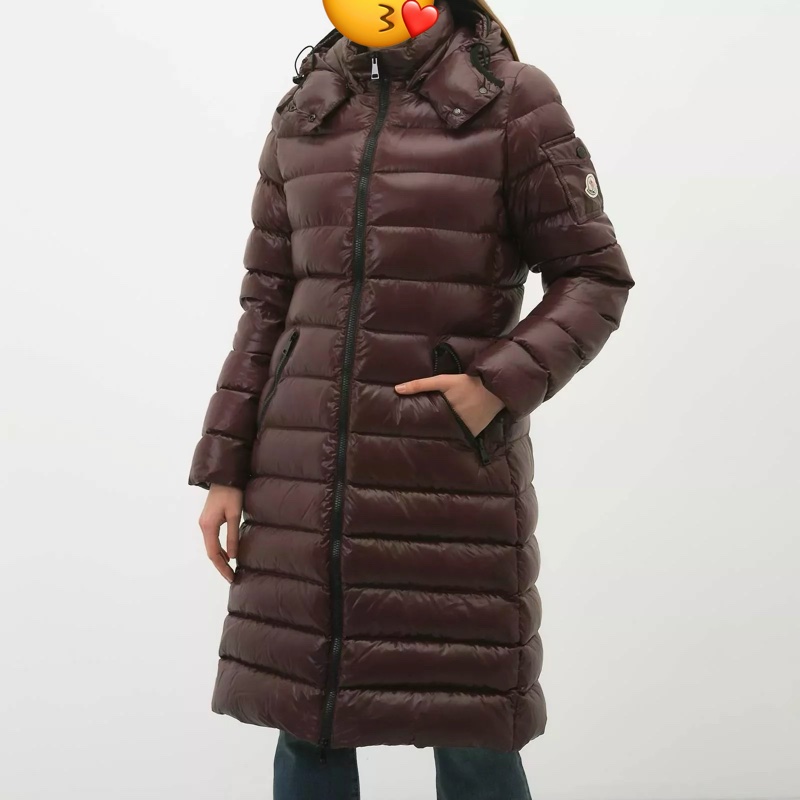 moncler 紫紅 黑邊 連帽 輕羽絨 長羽絨 長版羽絨外套 羽絨外套 防風外套-3