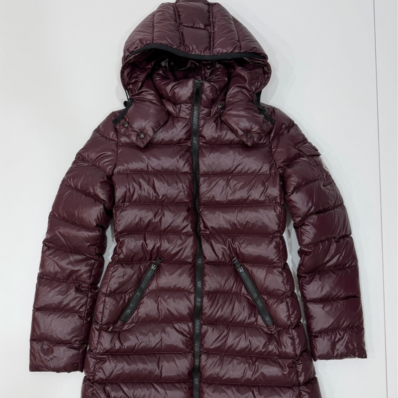 moncler 紫紅 黑邊 連帽 輕羽絨 長羽絨 長版羽絨外套 羽絨外套 防風外套-5