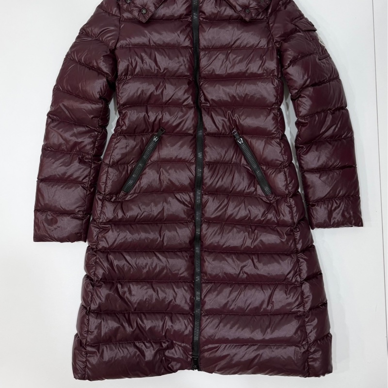 moncler 紫紅 黑邊 連帽 輕羽絨 長羽絨 長版羽絨外套 羽絨外套 防風外套-6