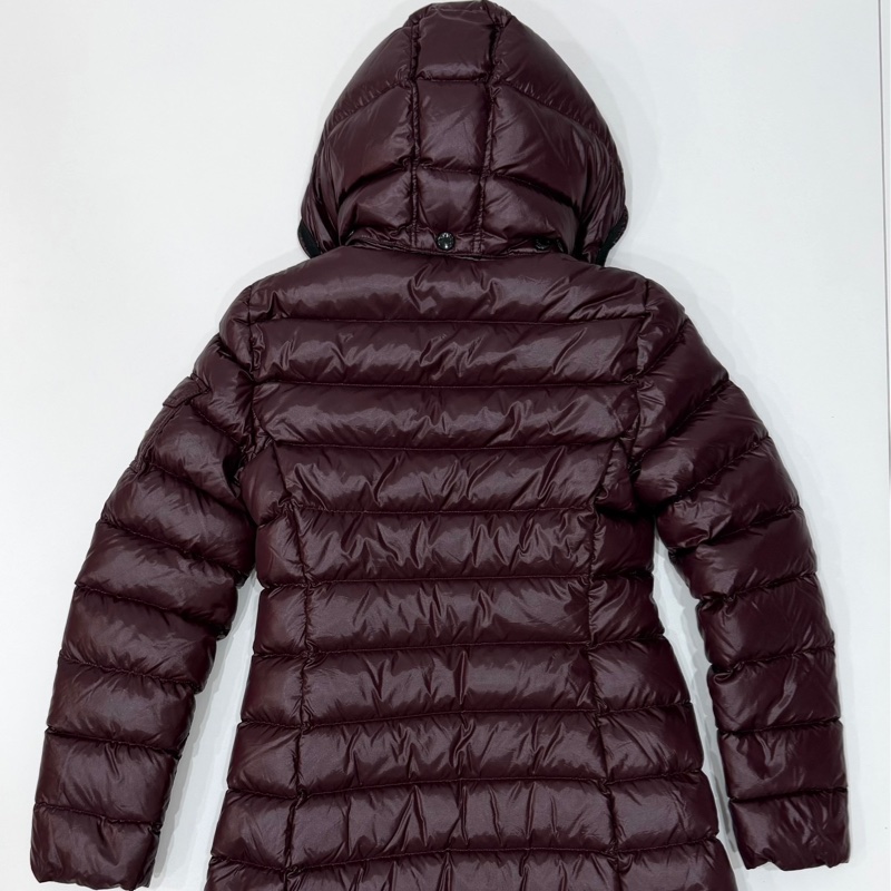 moncler 紫紅 黑邊 連帽 輕羽絨 長羽絨 長版羽絨外套 羽絨外套 防風外套-7
