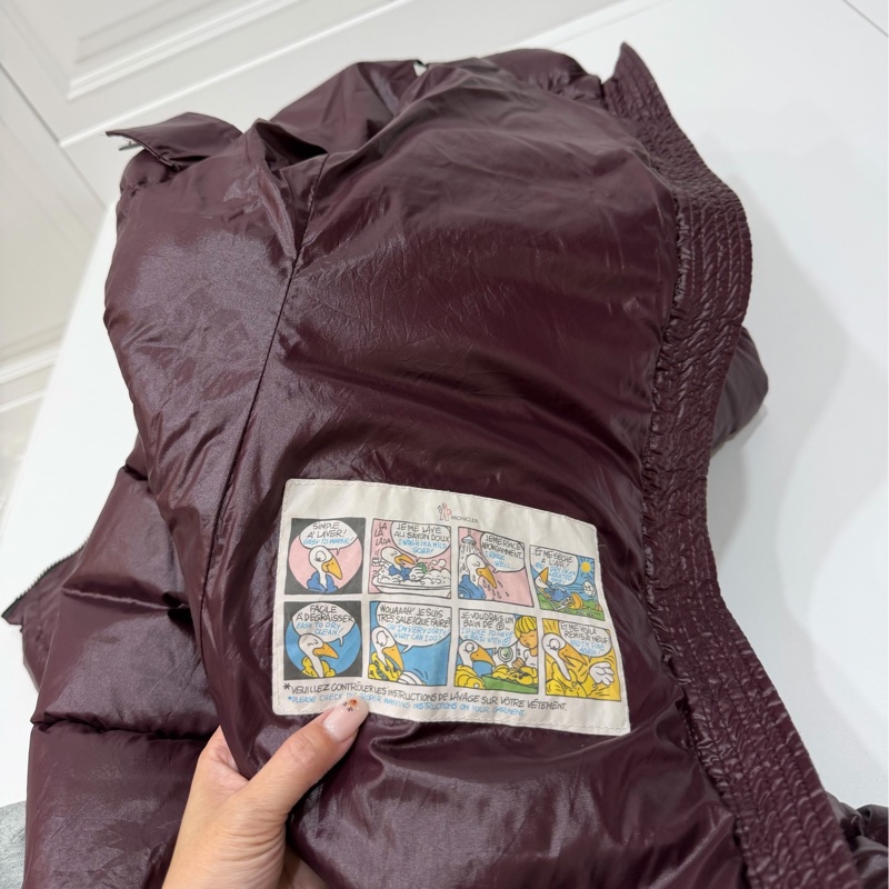moncler 紫紅 黑邊 連帽 輕羽絨 長羽絨 長版羽絨外套 羽絨外套 防風外套-12