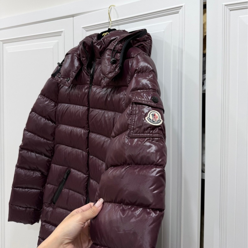 moncler 紫紅 黑邊 連帽 輕羽絨 長羽絨 長版羽絨外套 羽絨外套 防風外套-20