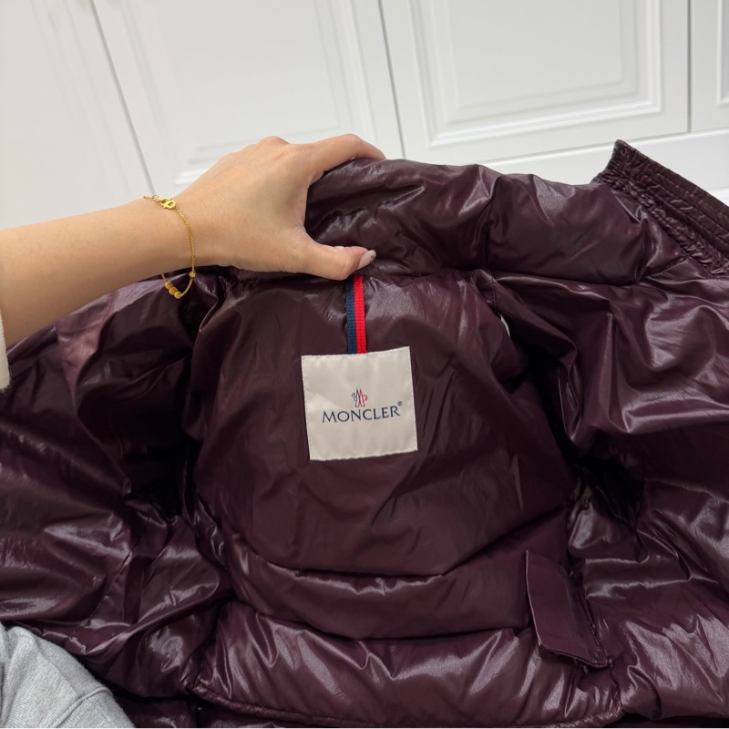 moncler 紫紅 黑邊 連帽 輕羽絨 長羽絨 長版羽絨外套 羽絨外套 防風外套-23