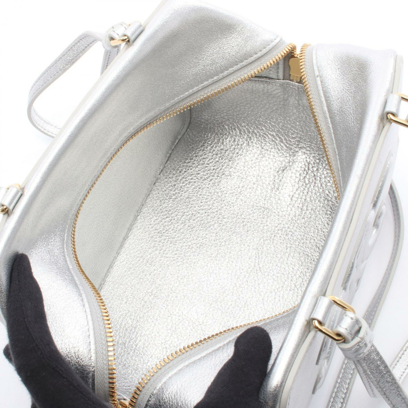 CELINE Fold Cube Triomphe 銀色皮革女用斜背包-2