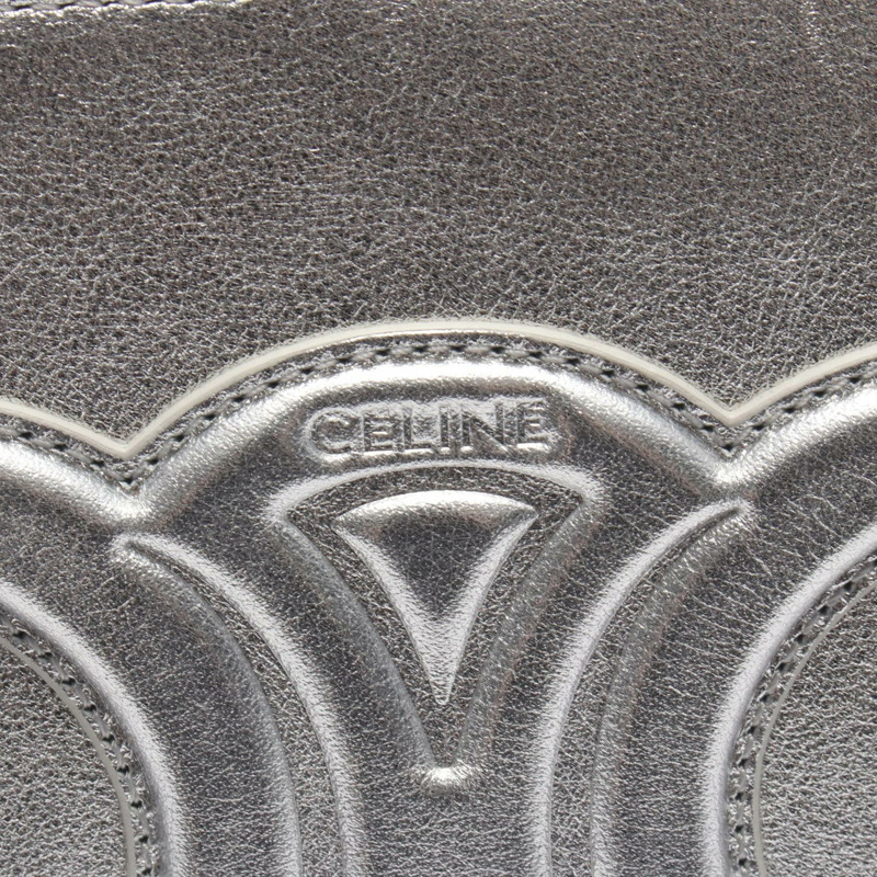 CELINE Fold Cube Triomphe 銀色皮革女用斜背包-3