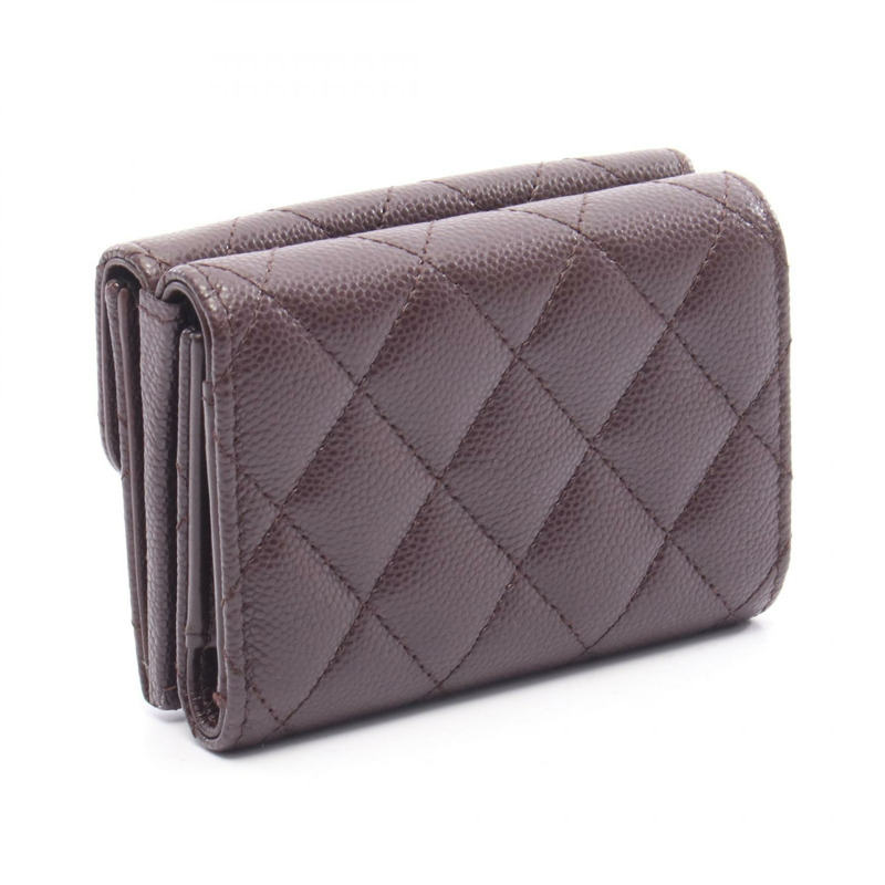 香奈兒經典小號翻蓋皮夾，絎縫皮革，波爾多紅，二手，金色五金，CC-1