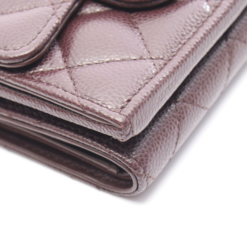 香奈兒經典小號翻蓋皮夾，絎縫皮革，波爾多紅，二手，金色五金，CC-6