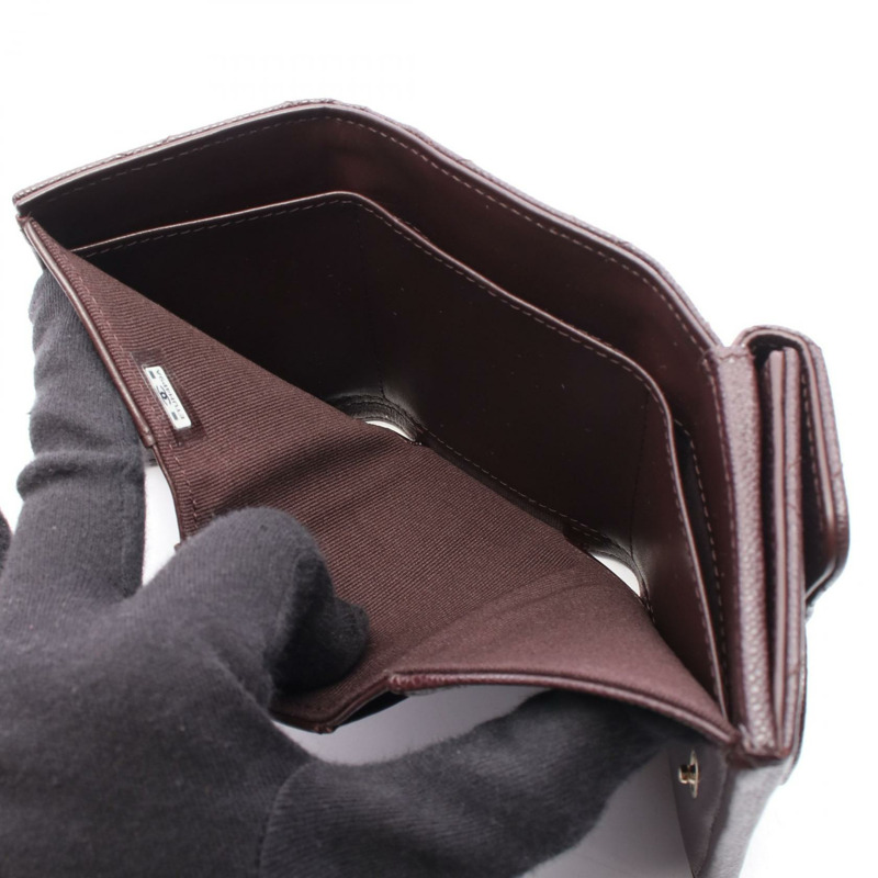 香奈兒經典小號翻蓋皮夾，絎縫皮革，波爾多紅，二手，金色五金，CC-7