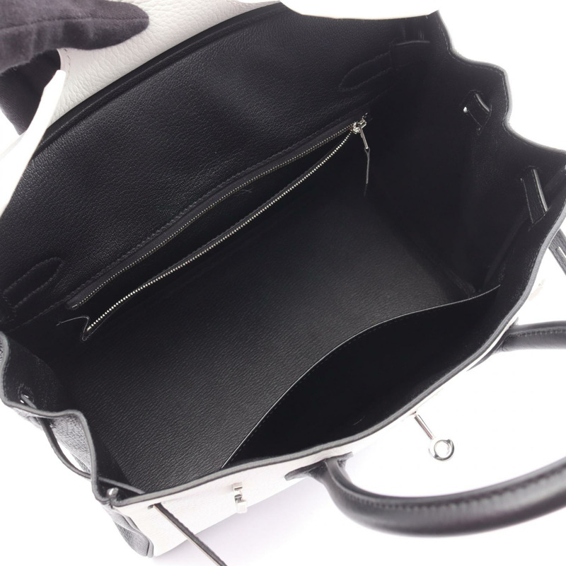 愛馬仕 Birkin 30 手提包 Clemence 皮革 白色 黑色 二手 女士 Y SHW-2