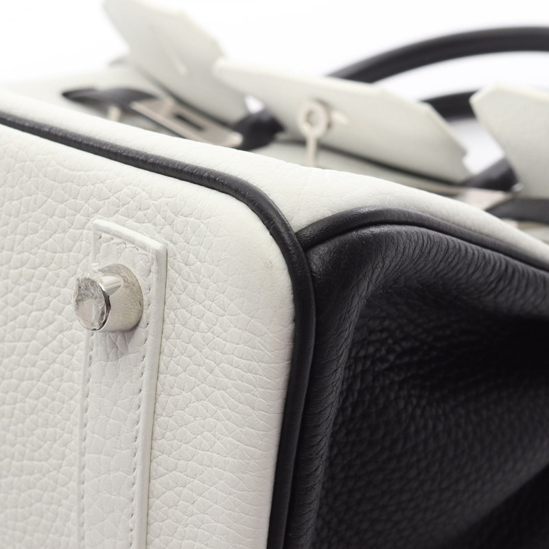 愛馬仕 Birkin 30 手提包 Clemence 皮革 白色 黑色 二手 女士 Y SHW-7