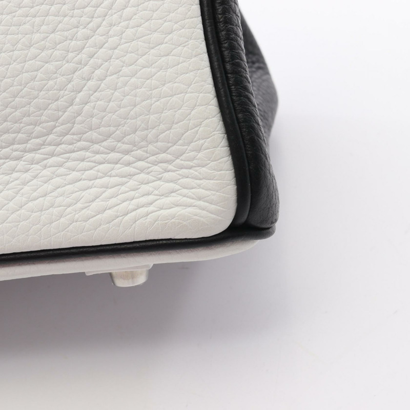 愛馬仕 Birkin 30 手提包 Clemence 皮革 白色 黑色 二手 女士 Y SHW-8