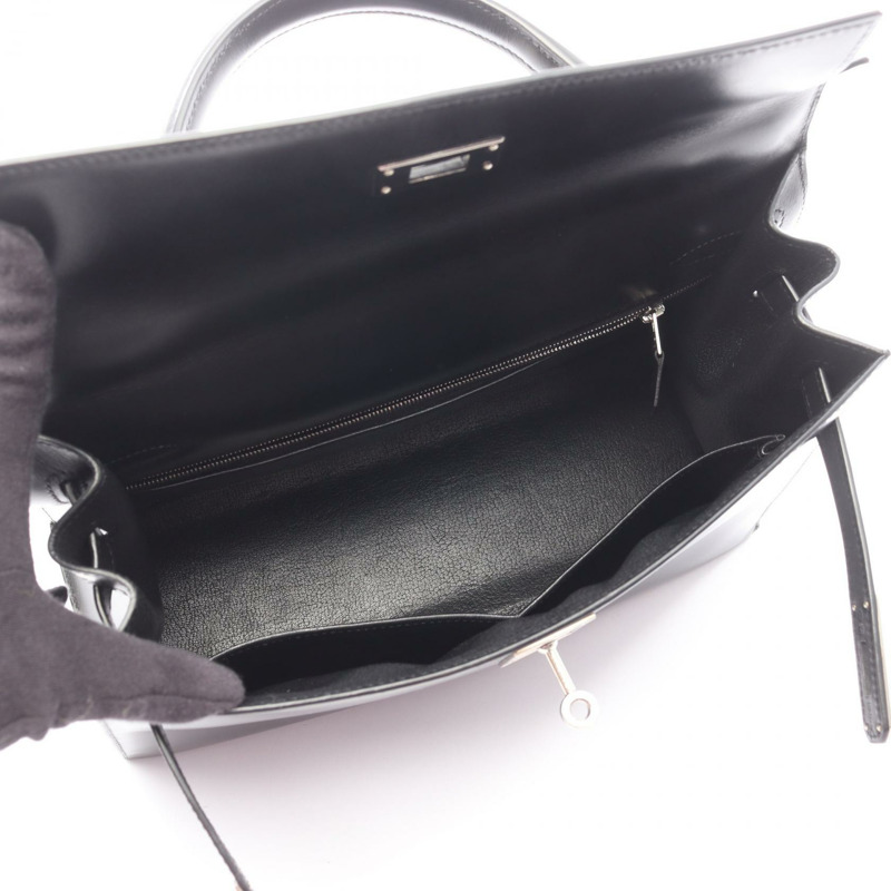 愛馬仕 Kelly 32 單肩手提包，Box 小牛皮，黑色，二手，女士 Q SHW-2