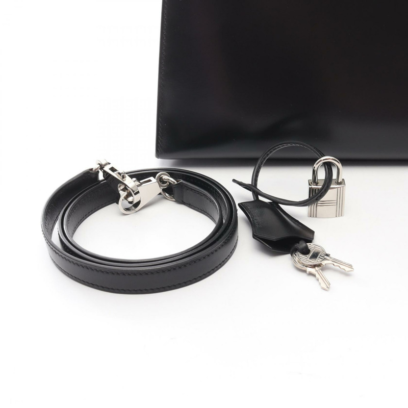 愛馬仕 Kelly 32 單肩手提包，Box 小牛皮，黑色，二手，女士 Q SHW-5