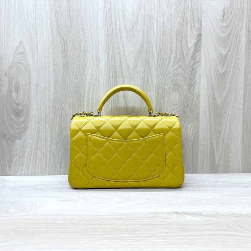 Chanel芥末黃羊皮淡金釦提把Coco20 AS2431-1