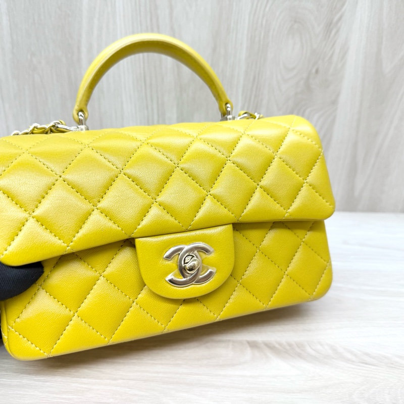 Chanel芥末黃羊皮淡金釦提把Coco20 AS2431-5