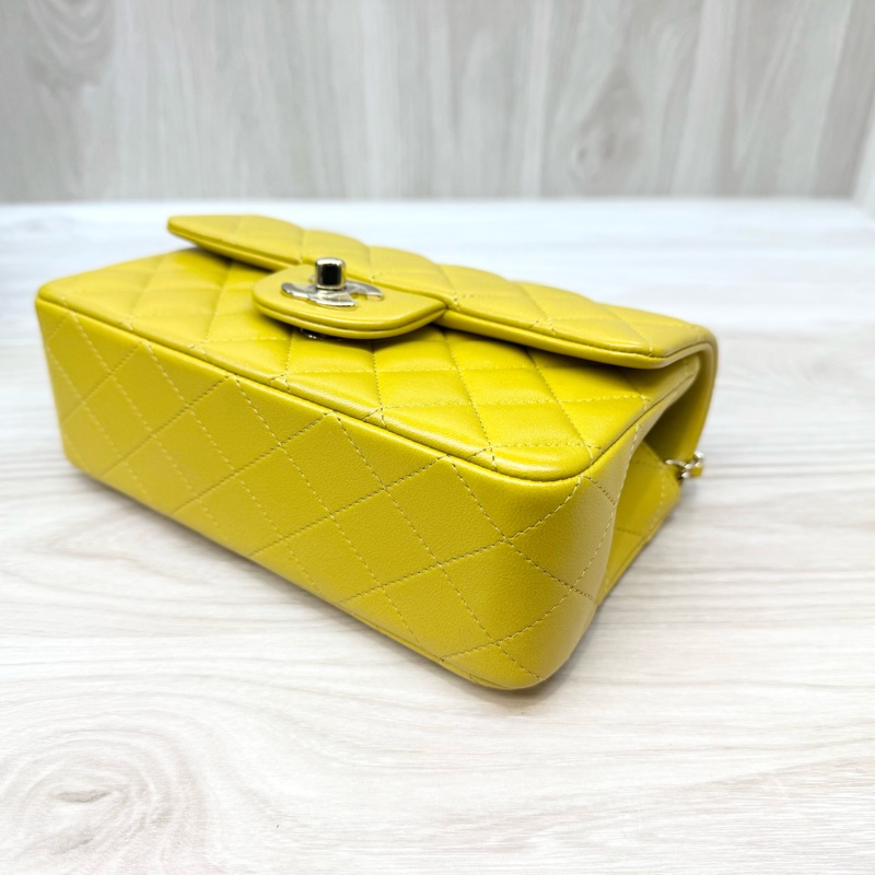 Chanel芥末黃羊皮淡金釦提把Coco20 AS2431-6