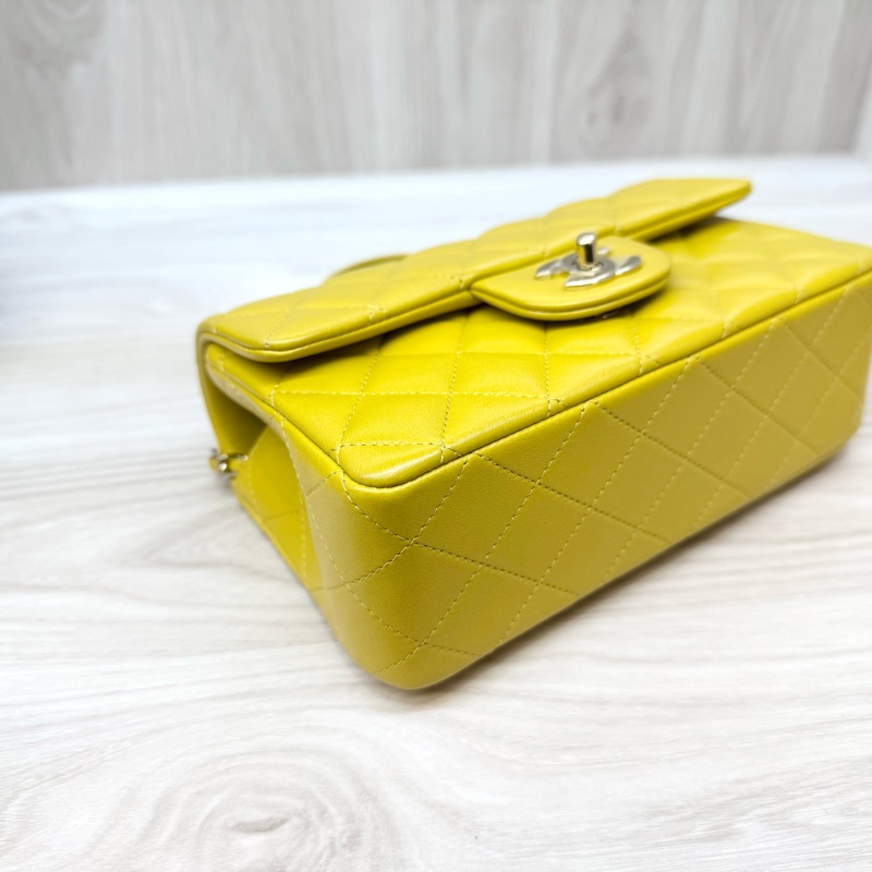 Chanel芥末黃羊皮淡金釦提把Coco20 AS2431-7