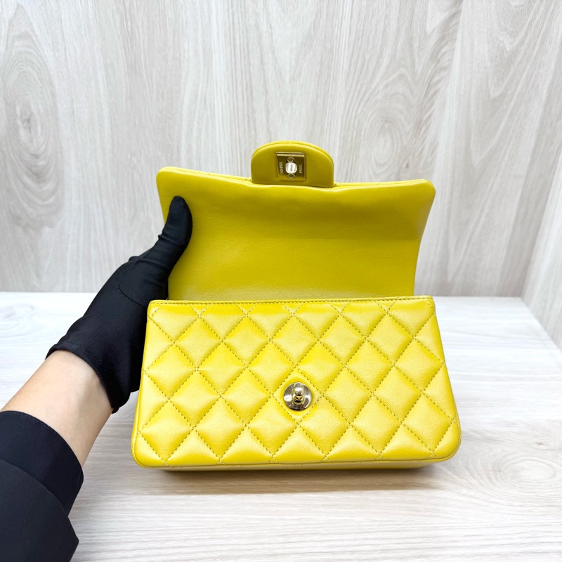 Chanel芥末黃羊皮淡金釦提把Coco20 AS2431-10