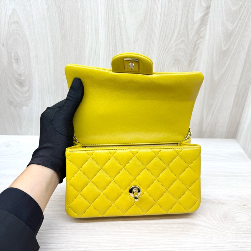 Chanel芥末黃羊皮淡金釦提把Coco20 AS2431-11