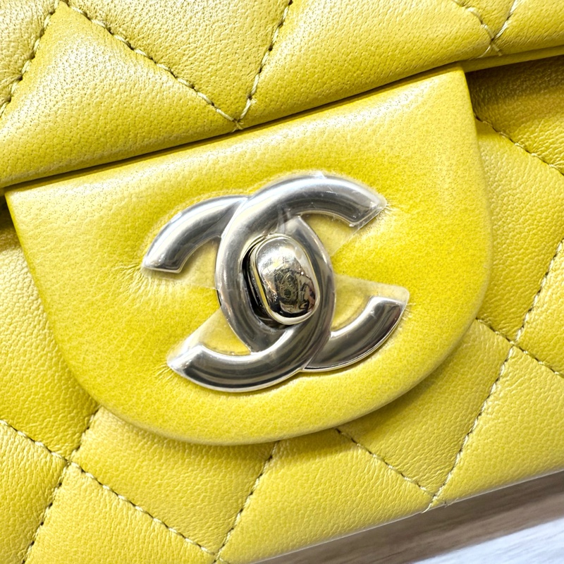 Chanel芥末黃羊皮淡金釦提把Coco20 AS2431-15