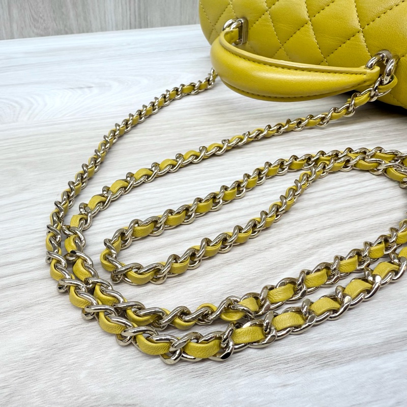 Chanel芥末黃羊皮淡金釦提把Coco20 AS2431-16