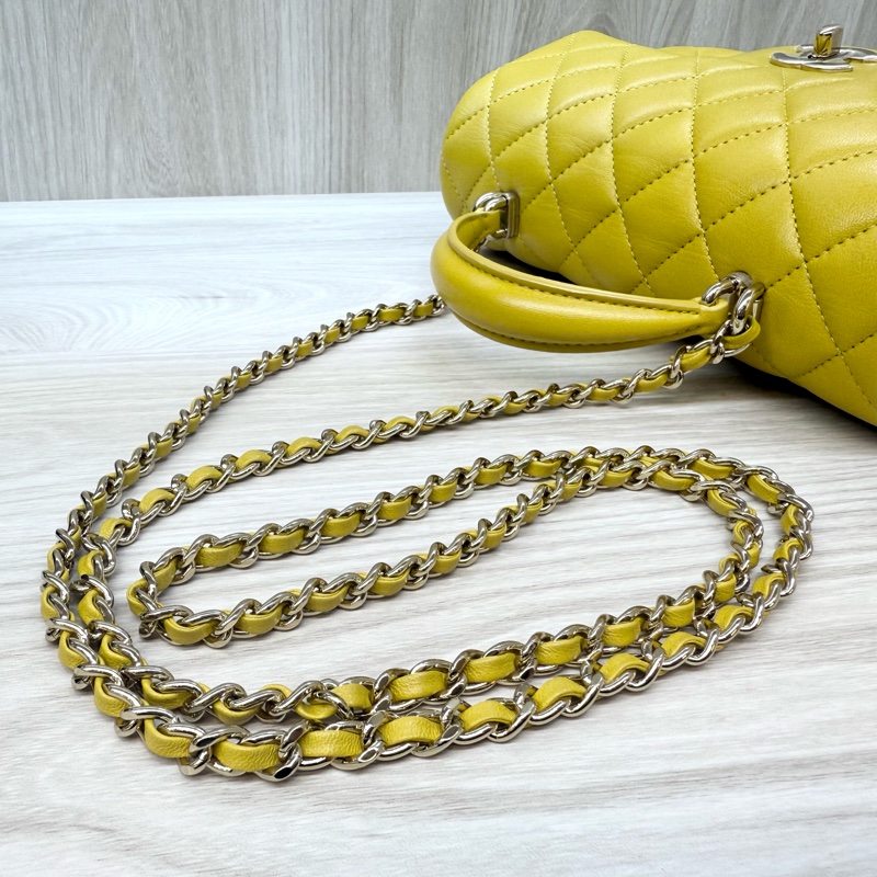 Chanel芥末黃羊皮淡金釦提把Coco20 AS2431-17