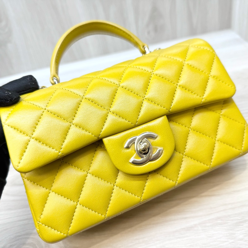 Chanel芥末黃羊皮淡金釦提把Coco20 AS2431-18