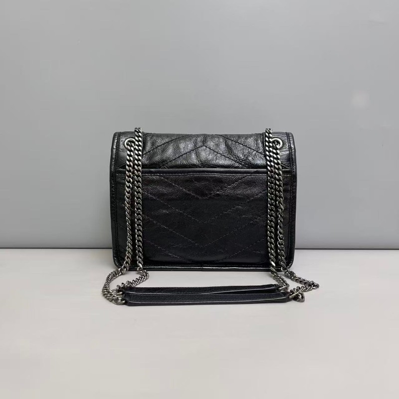YSL Niki小號黑色全皮銀鏈郵差包 肩背包-1