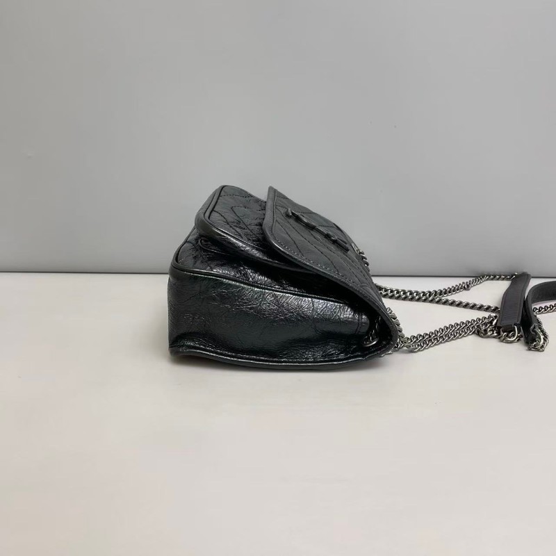 YSL Niki小號黑色全皮銀鏈郵差包 肩背包-3