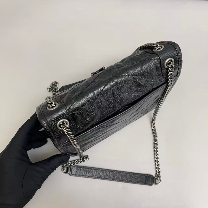 YSL Niki小號黑色全皮銀鏈郵差包 肩背包-4
