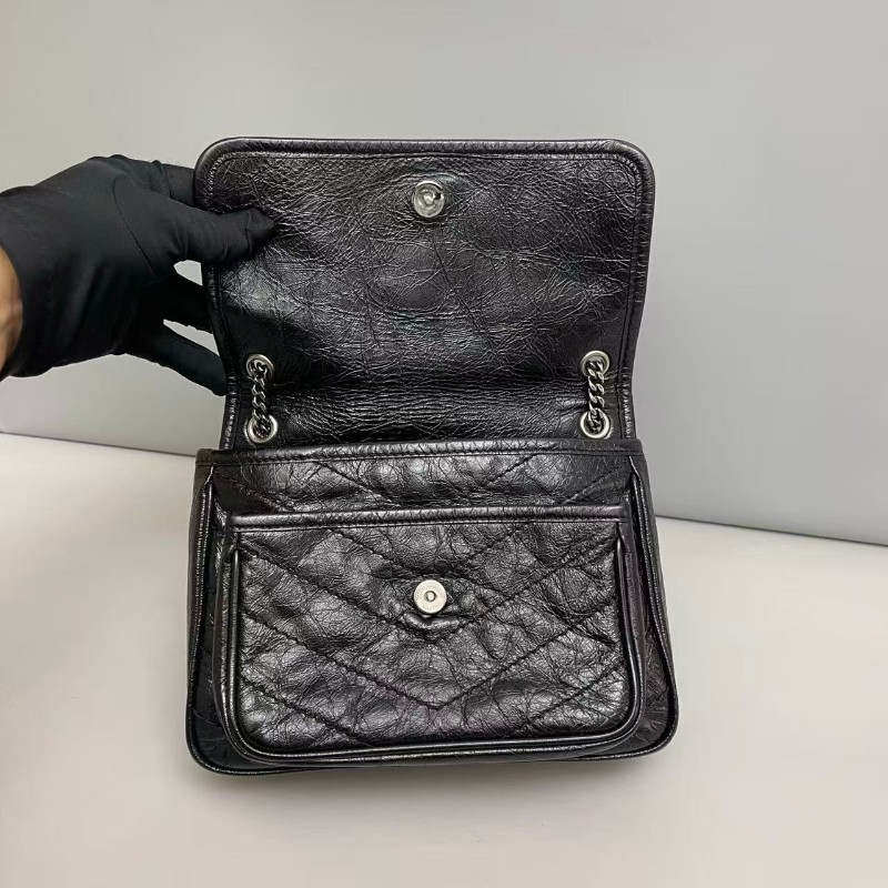 YSL Niki小號黑色全皮銀鏈郵差包 肩背包-6