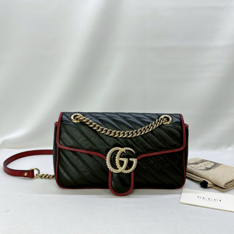 GUCCI Marmont黑紅皮革翻蓋鏈包-0