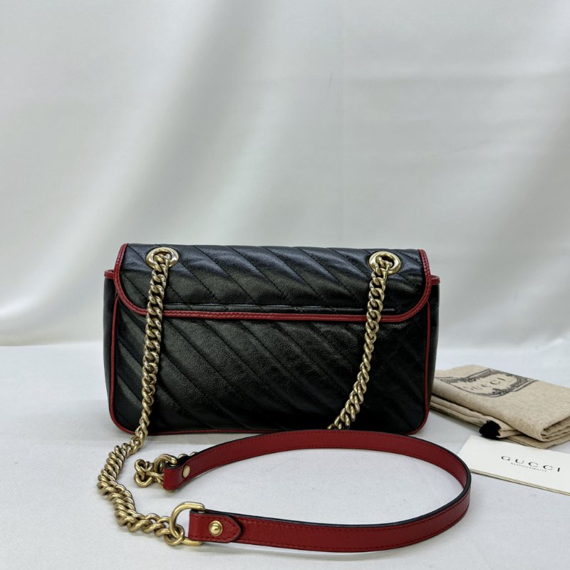 GUCCI Marmont黑紅皮革翻蓋鏈包-1