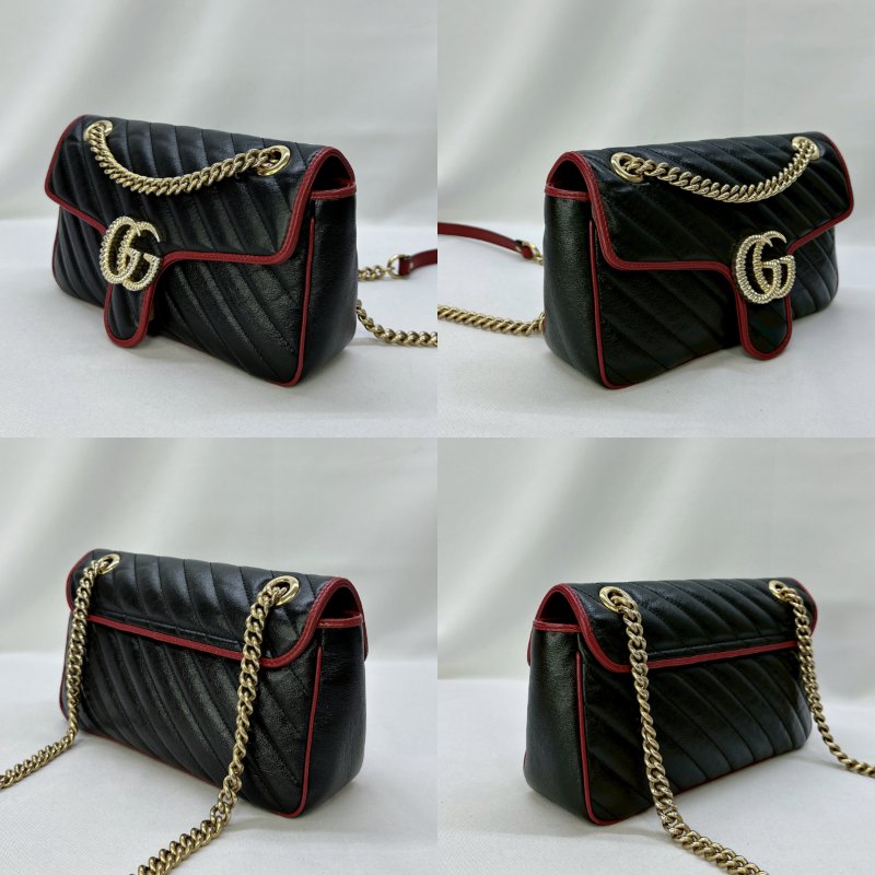 GUCCI Marmont黑紅皮革翻蓋鏈包-2