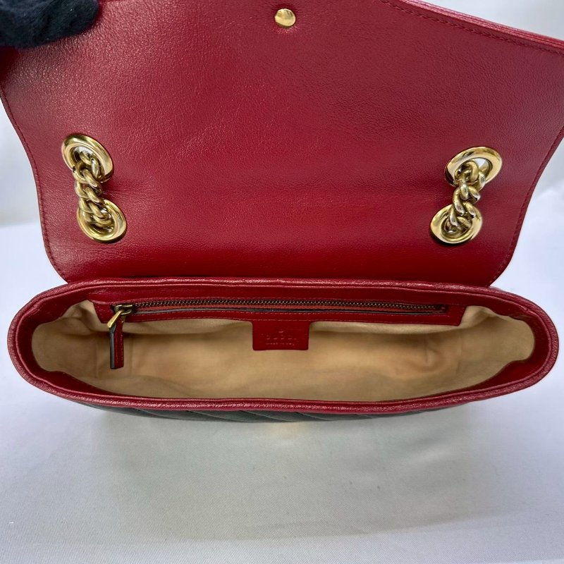 GUCCI Marmont黑紅皮革翻蓋鏈包-4