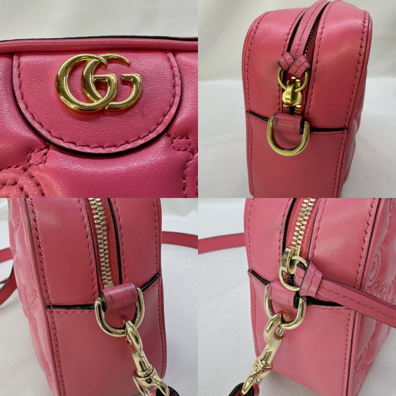 GUCCI 粉色絎縫皮革相機包-4