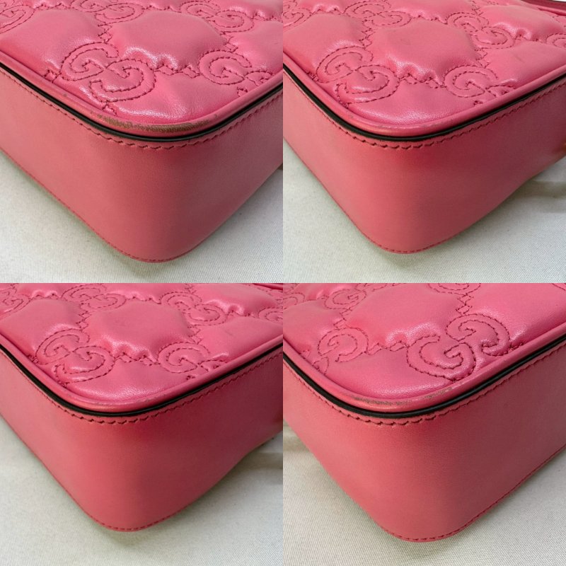 GUCCI 粉色絎縫皮革相機包-9