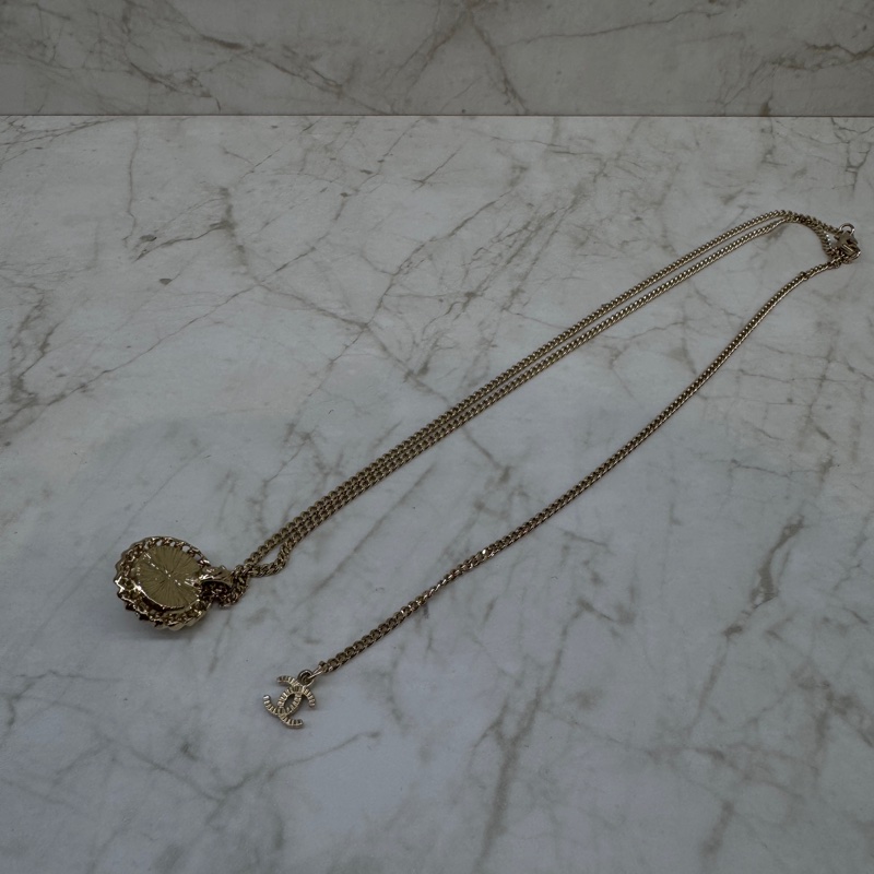 CHANEL淡金黑色圓型CC項鍊-4